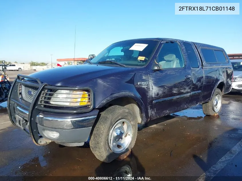 2001 Ford F-150 Lariat/Xl/Xlt VIN: 2FTRX18L71CB01148 Lot: 40806612