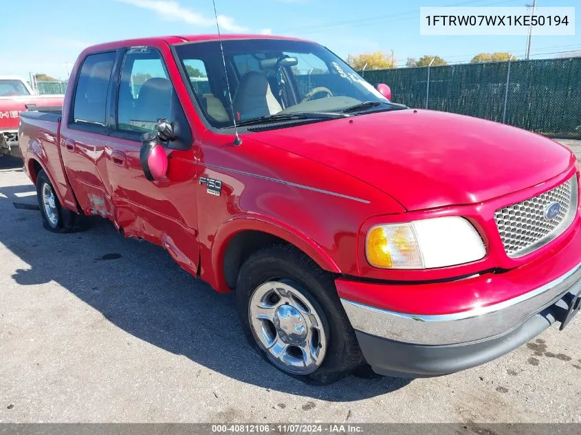 2001 Ford F-150 Harley-Davidson Edition/King Ranch Edition/Lariat/Xlt VIN: 1FTRW07WX1KE50194 Lot: 40812106