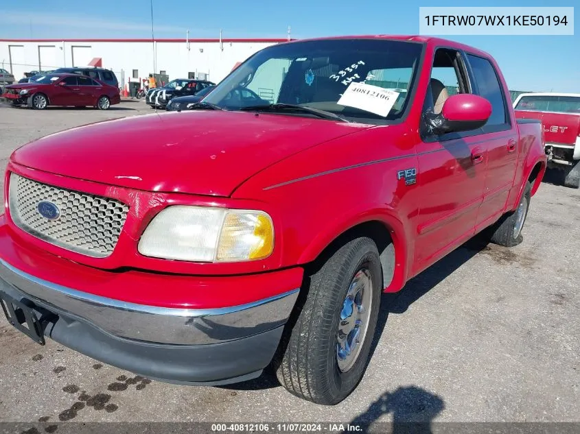 2001 Ford F-150 Harley-Davidson Edition/King Ranch Edition/Lariat/Xlt VIN: 1FTRW07WX1KE50194 Lot: 40812106