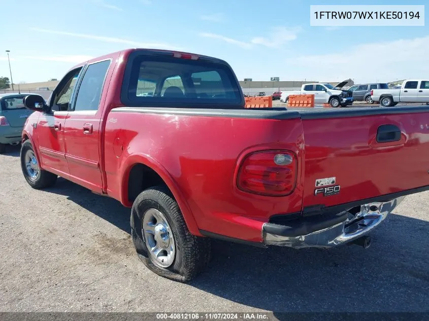 2001 Ford F-150 Harley-Davidson Edition/King Ranch Edition/Lariat/Xlt VIN: 1FTRW07WX1KE50194 Lot: 40812106