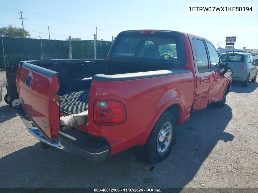 2001 Ford F-150 Harley-Davidson Edition/King Ranch Edition/Lariat/Xlt VIN: 1FTRW07WX1KE50194 Lot: 40812106