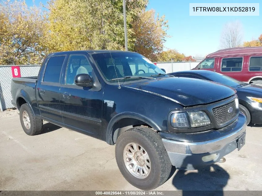 2001 Ford F-150 King Ranch Edition/Lariat/Xlt VIN: 1FTRW08LX1KD52819 Lot: 40829544