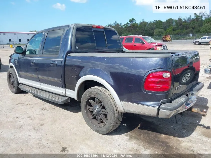 2001 Ford F-150 Harley-Davidson Edition/King Ranch Edition/Lariat/Xlt VIN: 1FTRW07L51KC43461 Lot: 40839894