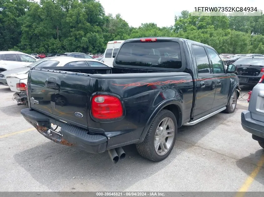 2002 Ford F-150 Lariat VIN: 1FTRW07352KC84934 Lot: 39545821