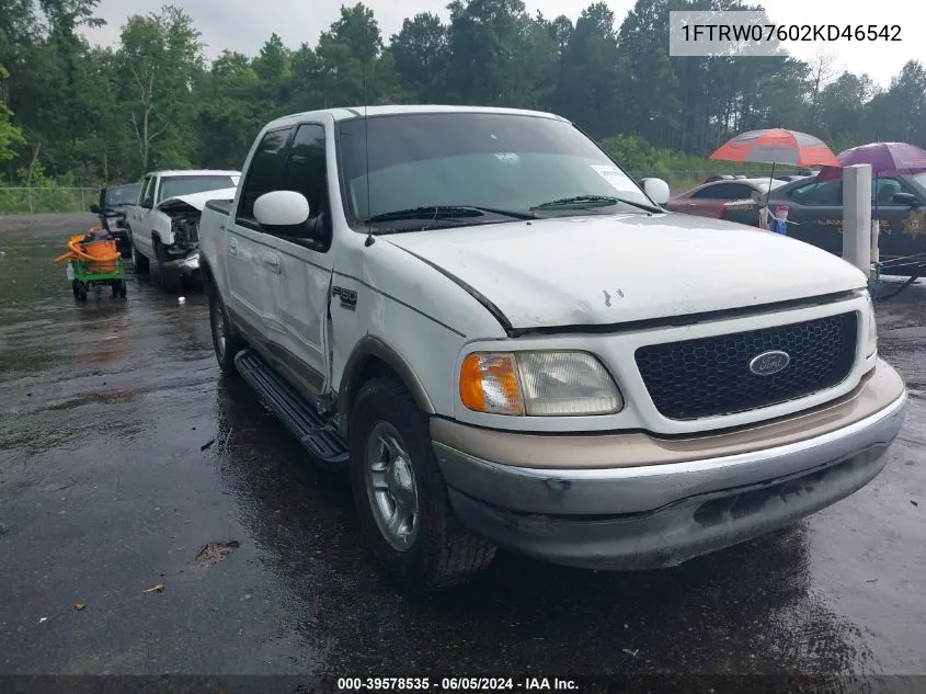 2002 Ford F-150 Lariat/Xlt VIN: 1FTRW07602KD46542 Lot: 39578535