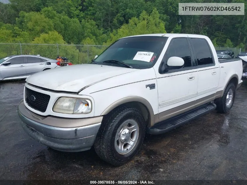 2002 Ford F-150 Lariat/Xlt VIN: 1FTRW07602KD46542 Lot: 39578535