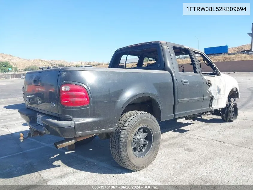 2002 Ford F-150 Lariat/Xlt VIN: 1FTRW08L52KB09694 Lot: 39751967