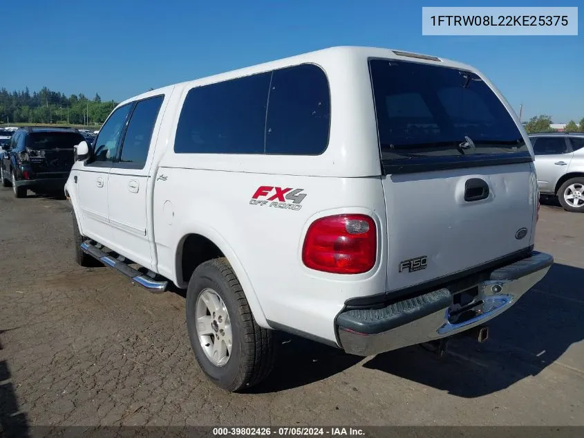 2002 Ford F-150 Lariat/Xlt VIN: 1FTRW08L22KE25375 Lot: 39802426