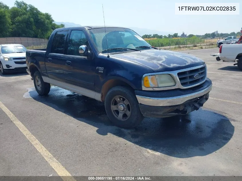 2002 Ford F-150 Lariat/Xlt VIN: 1FTRW07L02KC02835 Lot: 39851195