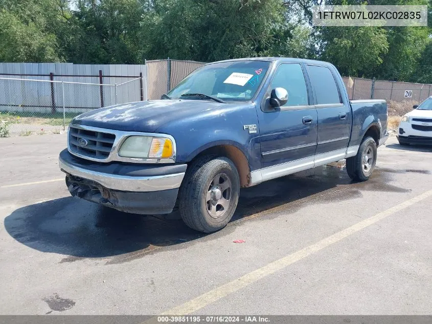 2002 Ford F-150 Lariat/Xlt VIN: 1FTRW07L02KC02835 Lot: 39851195