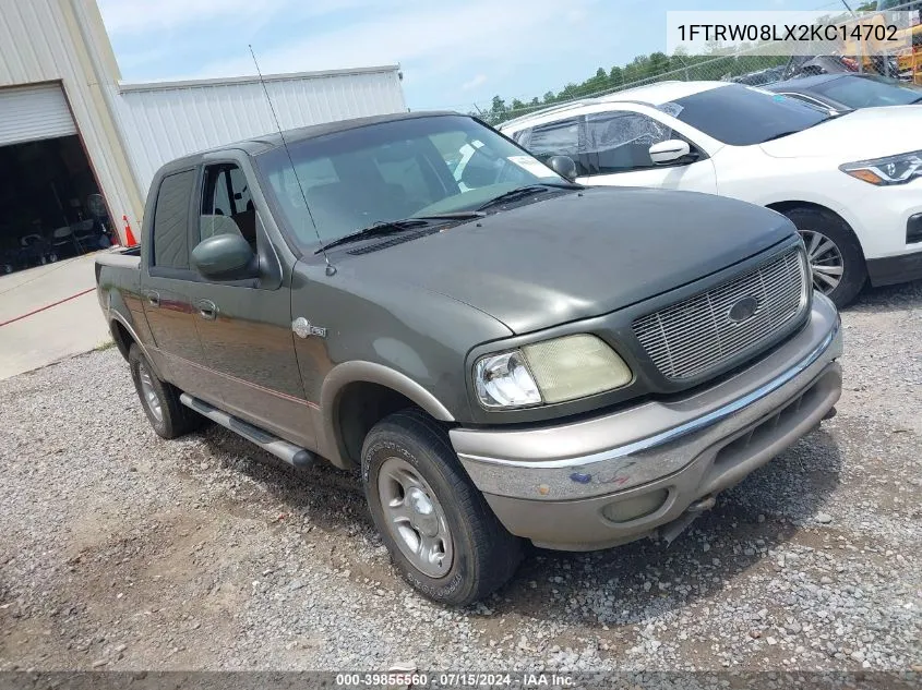 2002 Ford F-150 Lariat/Xlt VIN: 1FTRW08LX2KC14702 Lot: 39856560