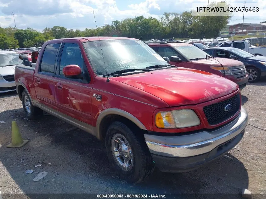 2002 Ford F-150 Lariat/Xlt VIN: 1FTRW07L42KA76463 Lot: 40050043