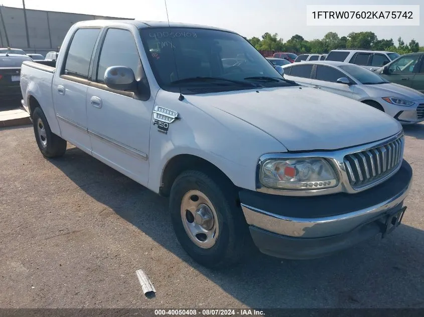 2002 Ford F-150 King Ranch/Lariat/Xlt VIN: 1FTRW07602KA75742 Lot: 40050408