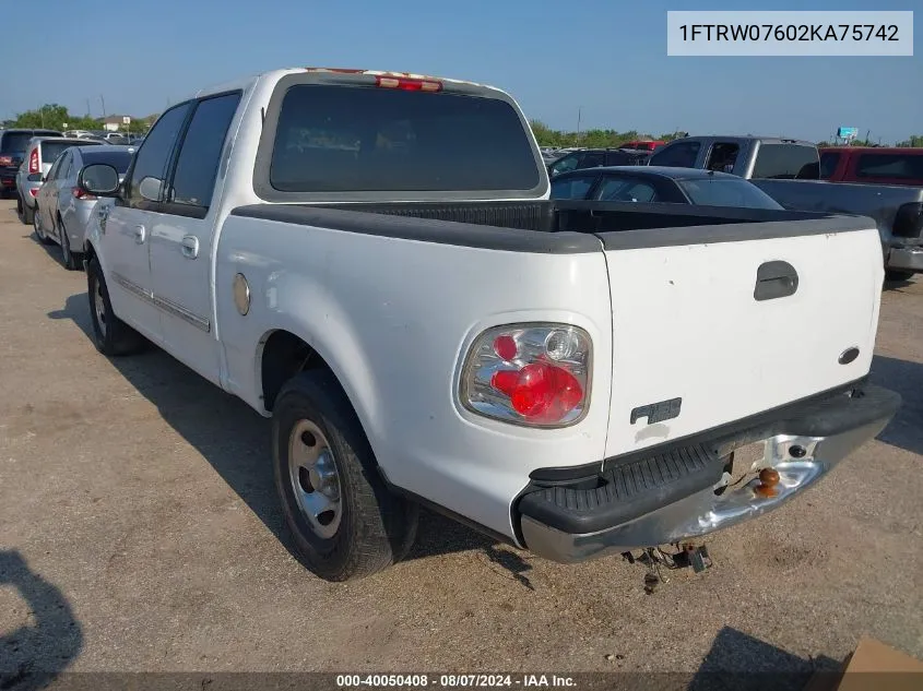 2002 Ford F-150 King Ranch/Lariat/Xlt VIN: 1FTRW07602KA75742 Lot: 40050408