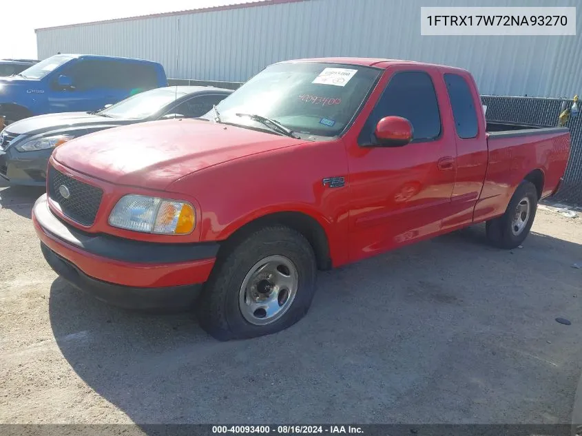 2002 Ford F-150 Lariat/Xl/Xlt VIN: 1FTRX17W72NA93270 Lot: 40093400