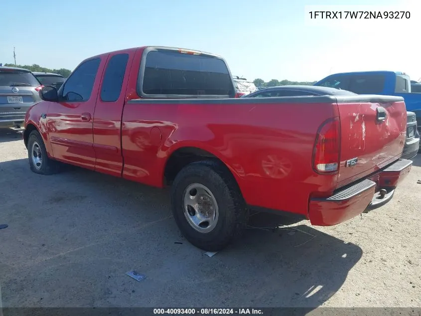 2002 Ford F-150 Lariat/Xl/Xlt VIN: 1FTRX17W72NA93270 Lot: 40093400