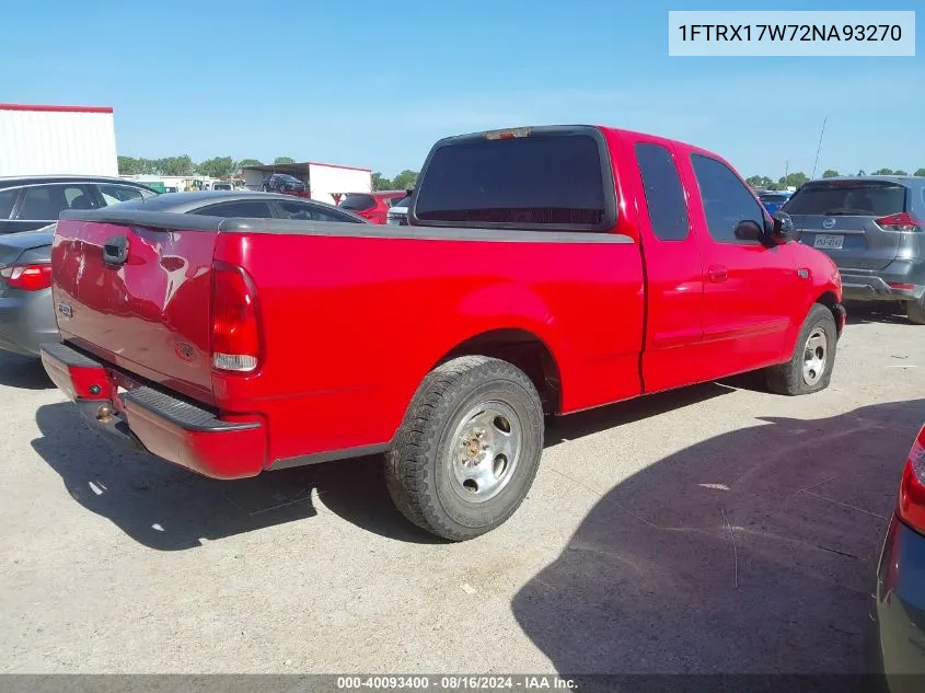 2002 Ford F-150 Lariat/Xl/Xlt VIN: 1FTRX17W72NA93270 Lot: 40093400