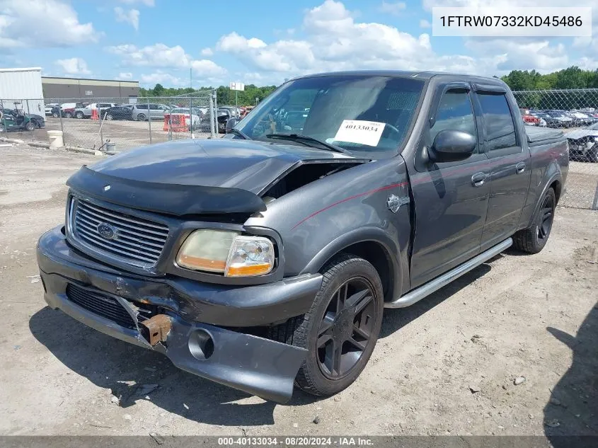 2002 Ford F-150 Lariat VIN: 1FTRW07332KD45486 Lot: 40133034