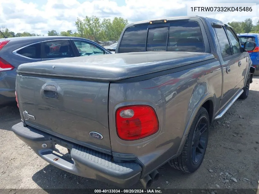 2002 Ford F-150 Lariat VIN: 1FTRW07332KD45486 Lot: 40133034