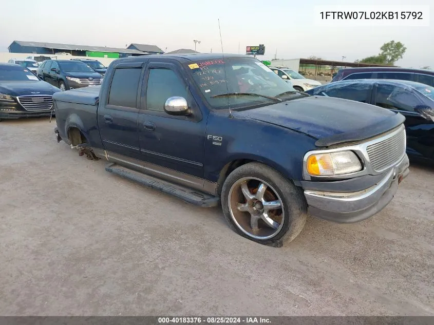 2002 Ford F-150 Lariat/Xlt VIN: 1FTRW07L02KB15792 Lot: 40183376