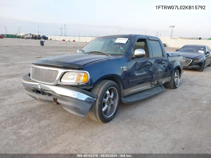 2002 Ford F-150 Lariat/Xlt VIN: 1FTRW07L02KB15792 Lot: 40183376