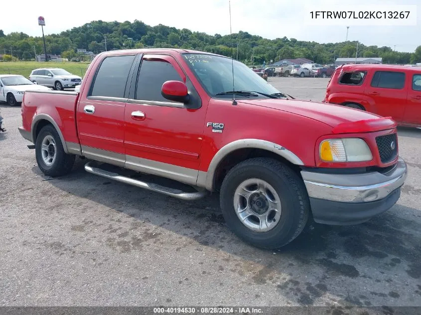 2002 Ford F-150 Lariat/Xlt VIN: 1FTRW07L02KC13267 Lot: 40194530