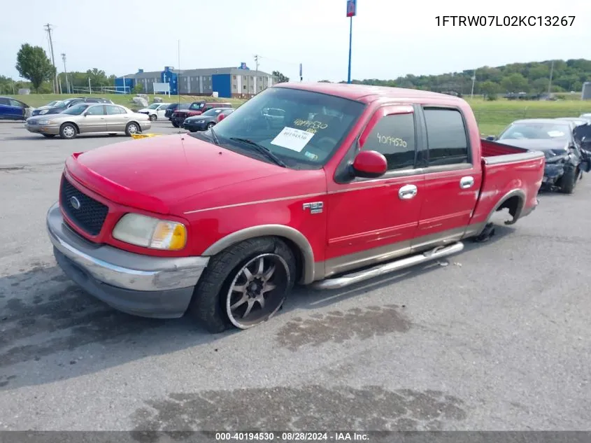 2002 Ford F-150 Lariat/Xlt VIN: 1FTRW07L02KC13267 Lot: 40194530