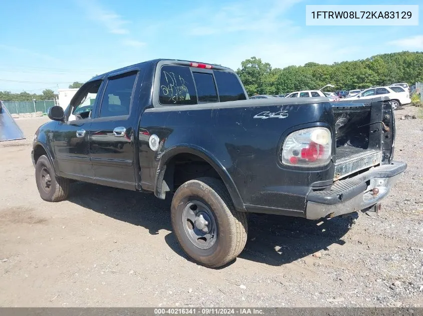 2002 Ford F-150 Lariat/Xlt VIN: 1FTRW08L72KA83129 Lot: 40216341