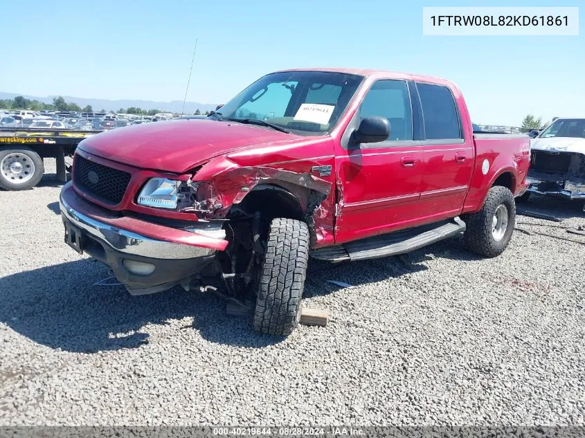 2002 Ford F-150 Lariat/Xlt VIN: 1FTRW08L82KD61861 Lot: 40219644