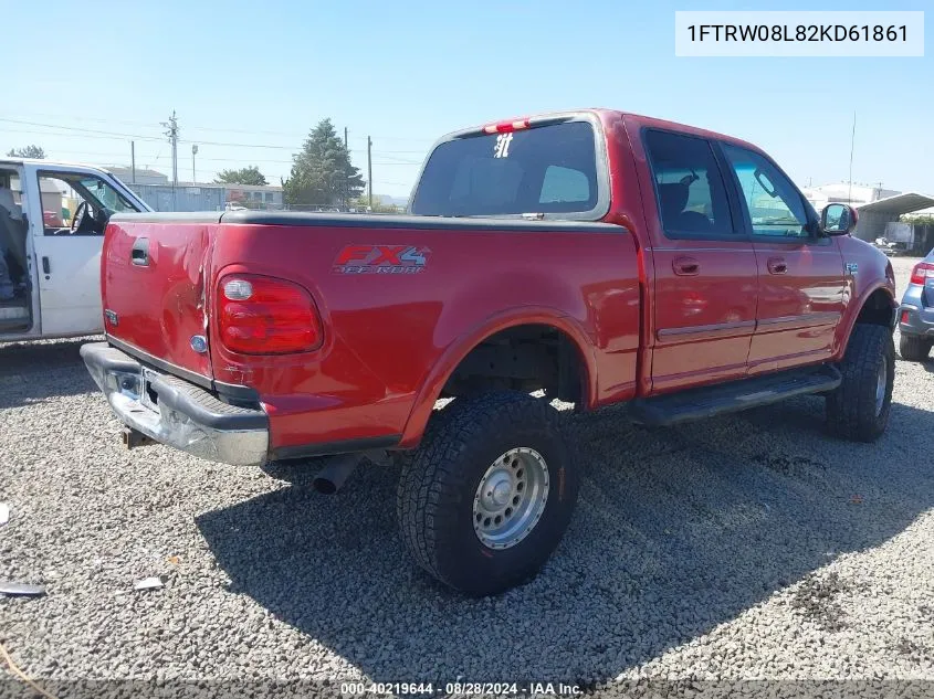 2002 Ford F-150 Lariat/Xlt VIN: 1FTRW08L82KD61861 Lot: 40219644