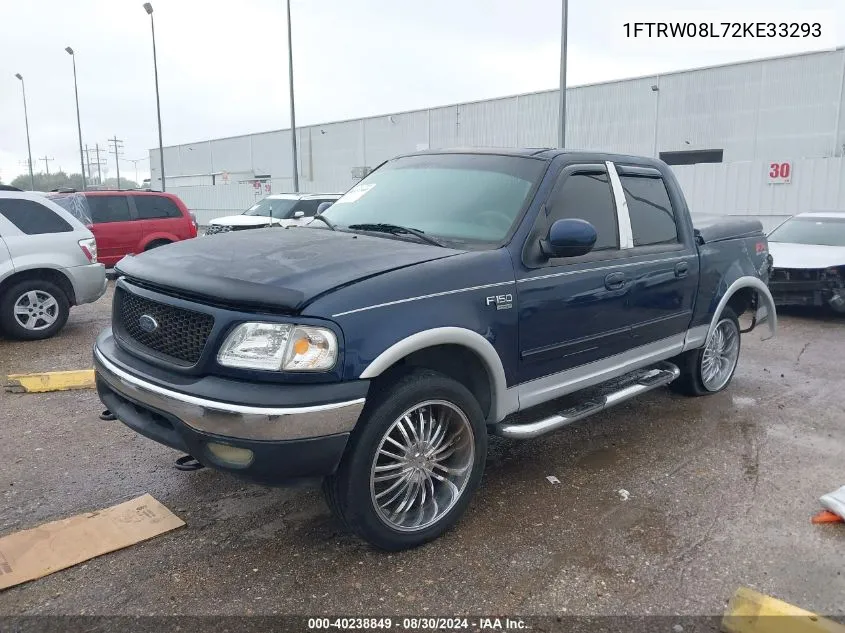 2002 Ford F-150 Lariat/Xlt VIN: 1FTRW08L72KE33293 Lot: 40238849