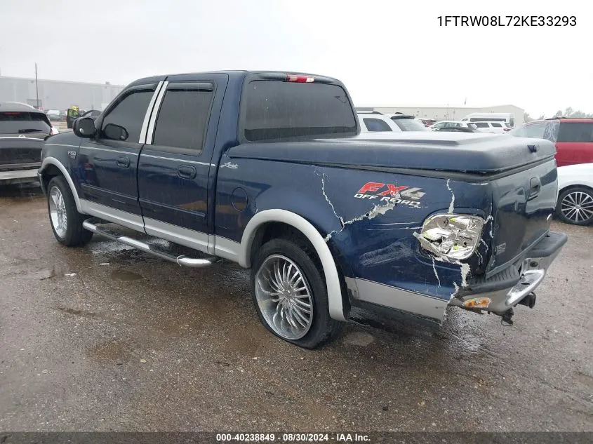 2002 Ford F-150 Lariat/Xlt VIN: 1FTRW08L72KE33293 Lot: 40238849