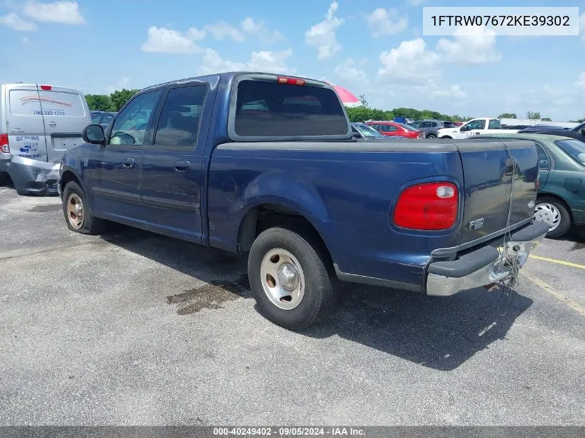 2002 Ford F150 Supercrew VIN: 1FTRW07672KE39302 Lot: 40249402