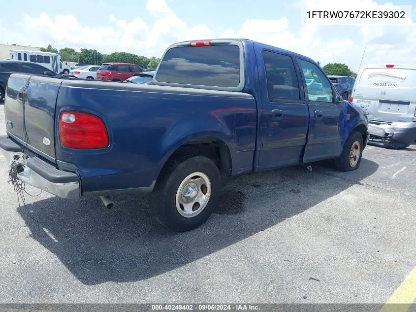 2002 Ford F150 Supercrew VIN: 1FTRW07672KE39302 Lot: 40249402