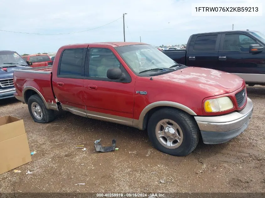 2002 Ford F-150 Lariat/Xlt VIN: 1FTRW076X2KB59213 Lot: 40259919