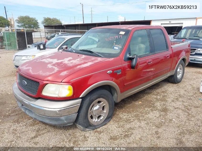 2002 Ford F-150 Lariat/Xlt VIN: 1FTRW076X2KB59213 Lot: 40259919