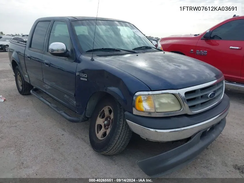 2002 Ford F-150 Lariat/Xlt VIN: 1FTRW07612KA03691 Lot: 40265551