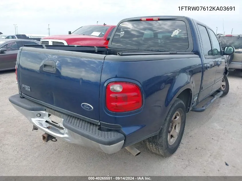 2002 Ford F-150 Lariat/Xlt VIN: 1FTRW07612KA03691 Lot: 40265551