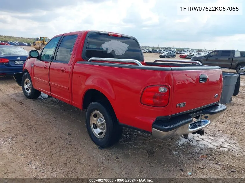 2002 Ford F-150 Lariat/Xlt VIN: 1FTRW07622KC67065 Lot: 40278003