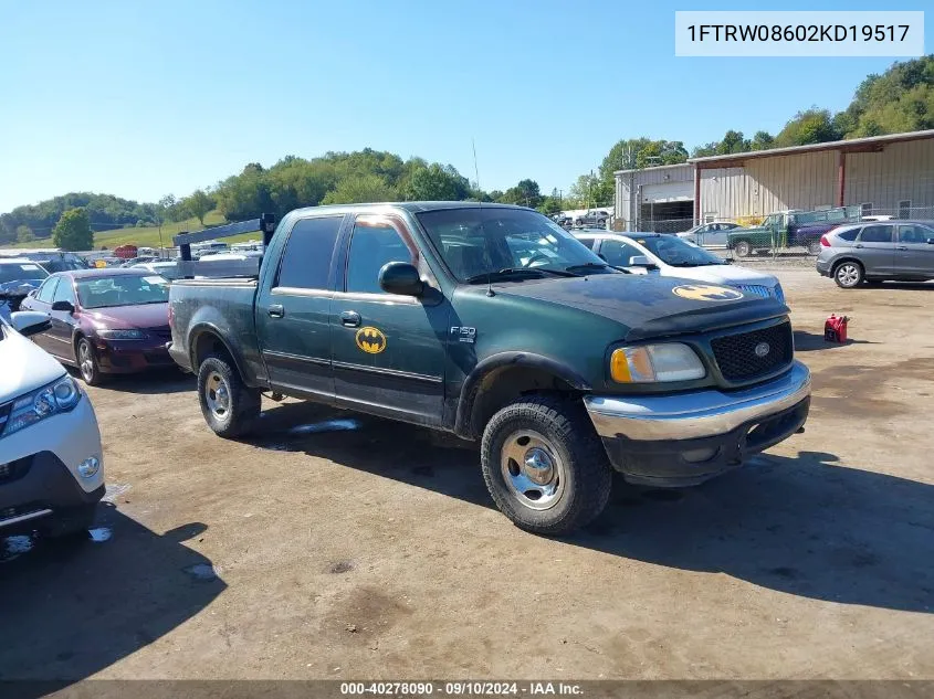 2002 Ford F-150 Lariat/Xlt VIN: 1FTRW08602KD19517 Lot: 40278090