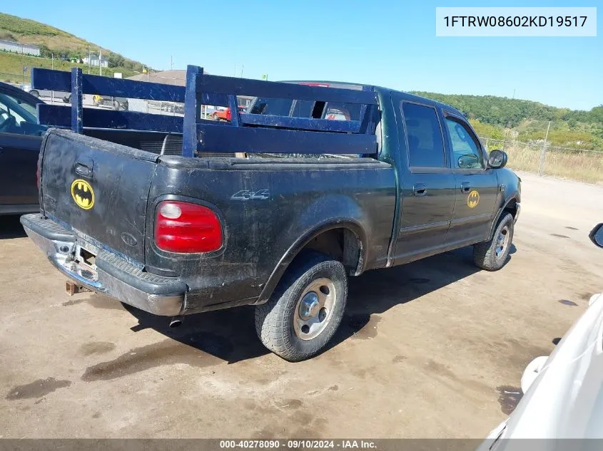 2002 Ford F-150 Lariat/Xlt VIN: 1FTRW08602KD19517 Lot: 40278090