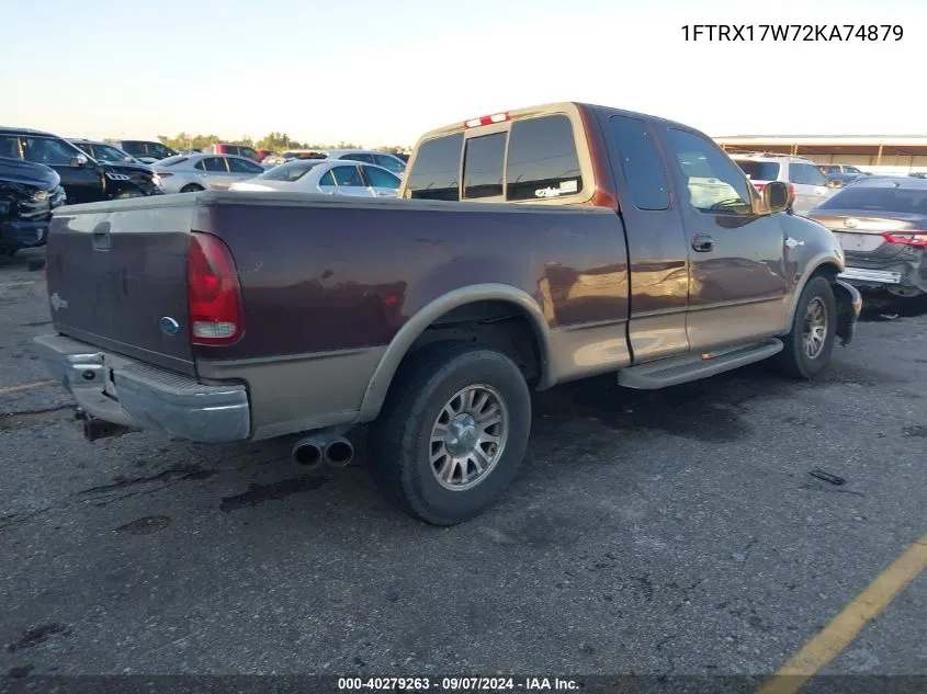 2002 Ford F-150 Lariat/Xl/Xlt VIN: 1FTRX17W72KA74879 Lot: 40279263