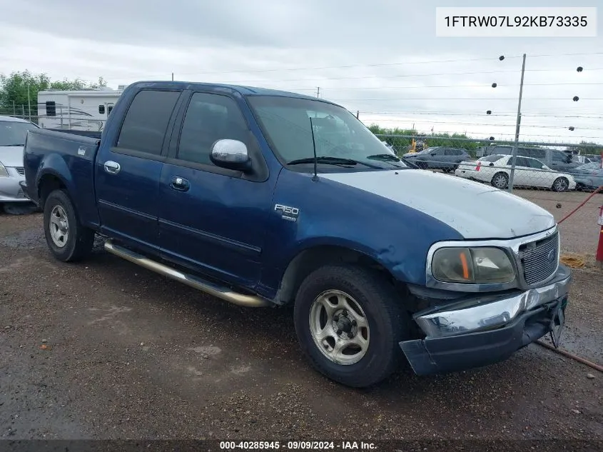 2002 Ford F-150 Lariat/Xlt VIN: 1FTRW07L92KB73335 Lot: 40285945