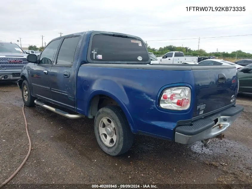 2002 Ford F-150 Lariat/Xlt VIN: 1FTRW07L92KB73335 Lot: 40285945