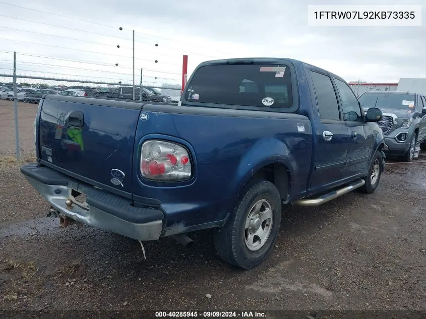 2002 Ford F-150 Lariat/Xlt VIN: 1FTRW07L92KB73335 Lot: 40285945