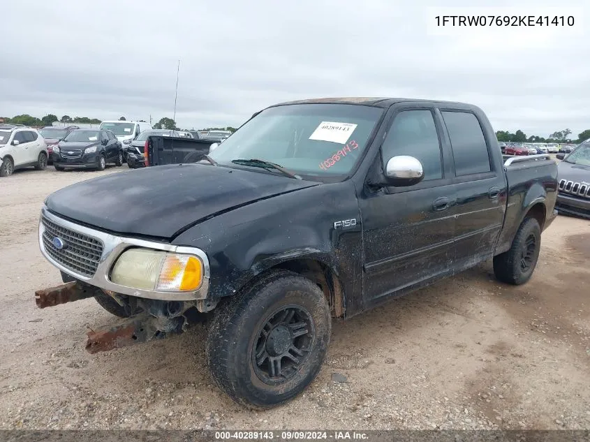 2002 Ford F-150 Lariat/Xlt VIN: 1FTRW07692KE41410 Lot: 40289143