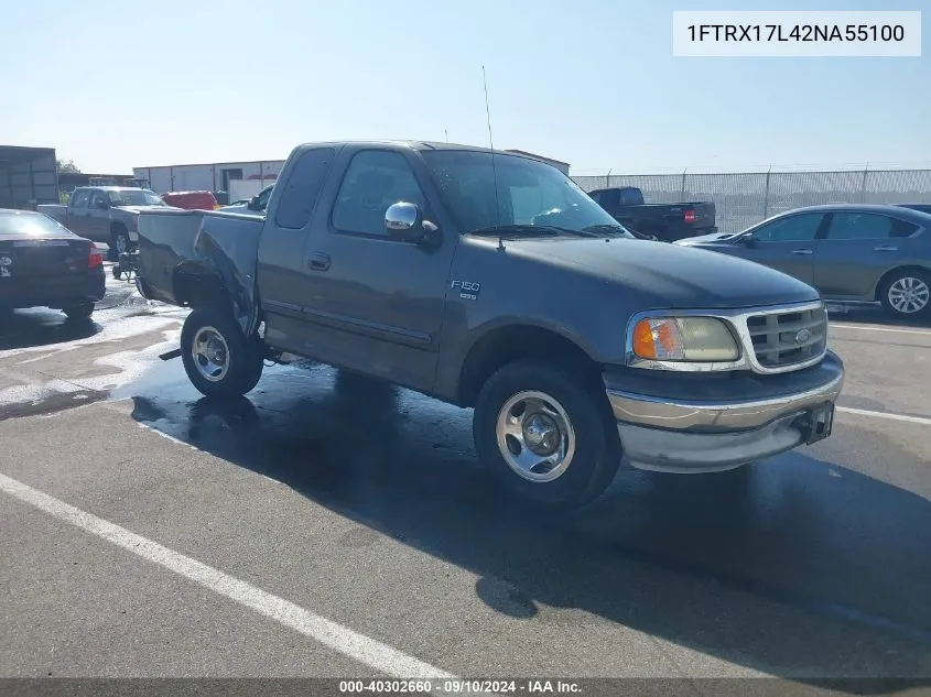 2002 Ford F150 VIN: 1FTRX17L42NA55100 Lot: 40302660