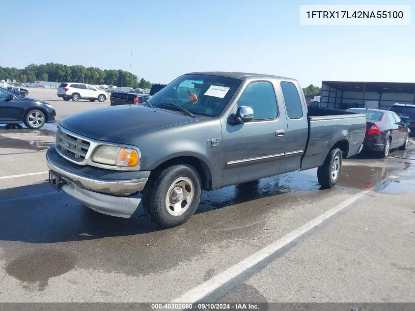 2002 Ford F150 VIN: 1FTRX17L42NA55100 Lot: 40302660