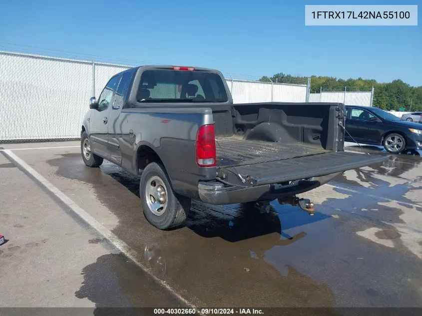 2002 Ford F150 VIN: 1FTRX17L42NA55100 Lot: 40302660