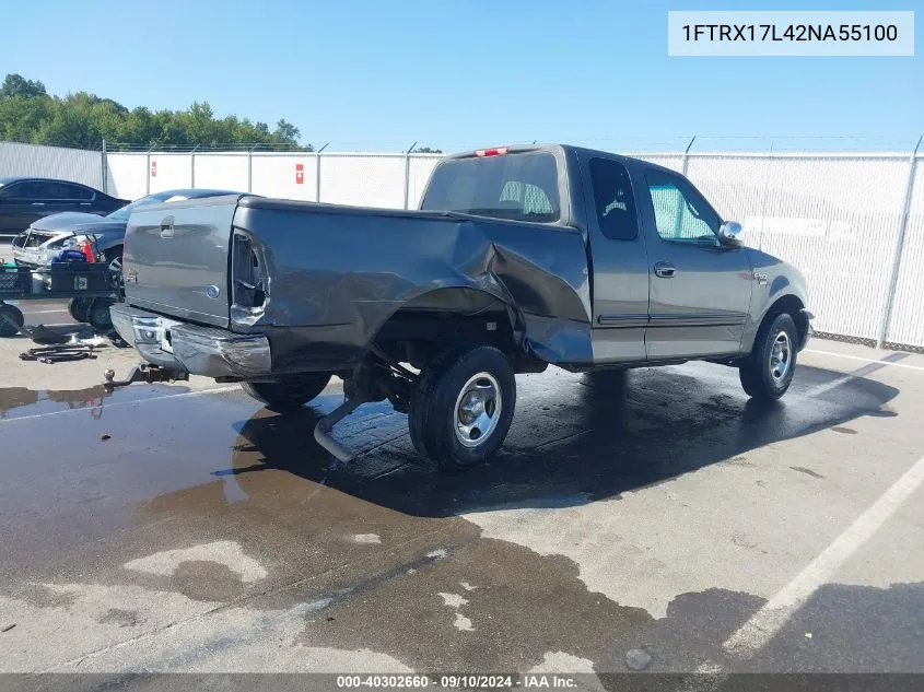 2002 Ford F150 VIN: 1FTRX17L42NA55100 Lot: 40302660